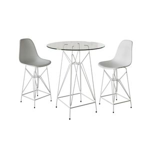 Jogo Mesa Bistrô Eames Eiffel Branca 60Cm 2 Banquetas Branca Base Ferro Branco - Cor: Branco