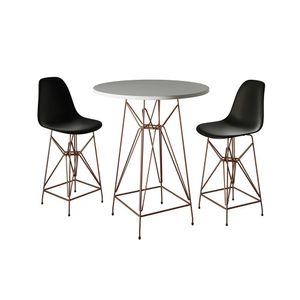 Jogo Mesa Bistrô Eames Eiffel Amêndoa 60Cm 2 Banquetas Preta Base Ferro Cobre - Cor: Marrom