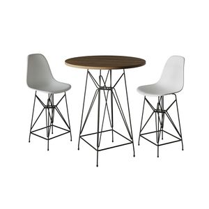 Jogo Mesa Bistrô Eames Eiffel Vidro 60Cm 2 Banquetas Branca Base Ferro Preto - Cor: Branco