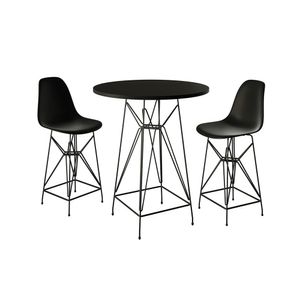 Jogo Mesa Bistrô Eames Eiffel Preta 60Cm 2 Banquetas Preta Base Ferro Preto - Cor: Marrom