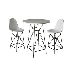 Jogo Mesa Bistrô Eames Eiffel Branca 60Cm 2 Banquetas Branca Base Ferro Preto - Cor: Branco