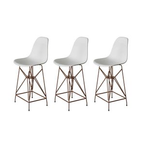 Kit 3 Banquetas Bistrô Alta Eames Eiffel Branca Base Ferro Cobre - Cor: Marrom