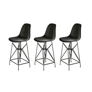 Kit 3 Banquetas Bistrô Alta Eames Eiffel Preta Base Ferro Preto - Cor: Marrom