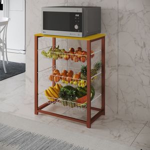 Fruteira Com Suporte Para Micro-Ondas Barcelona Aço Cobre Cesto Branco Tampo Amêndoa - Cor: Marrom