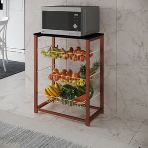 Fruteira Com Suporte Para Micro-Ondas Barcelona Aço Cobre Cesto Branco Tampo Preto - Cor: Marrom