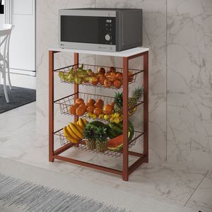 Fruteira Com Suporte Para Micro-Ondas Barcelona Aço Cobre Cesto Cobre Tampo Branco - Cor: Marrom