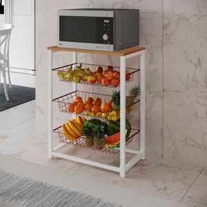 Fruteira Com Suporte Para Micro-Ondas Barcelona Aço Branco Cesto Cobre Tampo Canela - Cor: Marrom