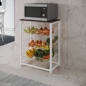 Fruteira Com Suporte Para Micro-Ondas Barcelona Aço Branco Cesto Branco Tampo Amêndoa - Cor: Marrom