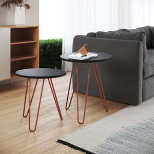 Mesa De Canto Duo Lisboa Ferro Cobre Tampo Preto