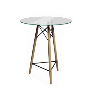 Mesa Bistrô Eames Eiffel Redonda Vidro Base Madeira Maciça 60Cm