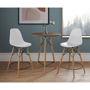 Mesa Bistrô Eames Eiffel Amêndoa Com 2 Banquetas Brancas De Madeira