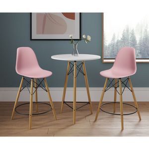 Conjunto Bistrô Eames Eiffel Mesa Branca Com 2 Banquetas Rosas De Madeira