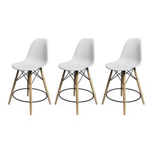 Kit 3 Banquetas Eames Eiffel De Madeira Assento Branco