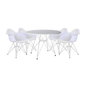 Mesa De Jantar Redonda Branca 90Cm Com 4 Poltronas Brancas Ferro Branco Branco