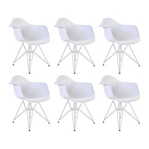 Kit 6 Poltronas Branca Com Braço Daw Ferro Branco Branco