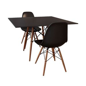 Conjunto De Mesa De Jantar Quadrada 90Cm Tampo De Madeira Preto Com 2 Cadeiras Pretas