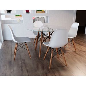 Conjunto De Mesa De Jantar Redonda 90Cm Tampo De Vidro Com 4 Cadeiras Brancas