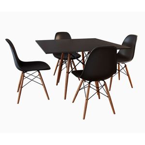 Conjunto De Mesa De Jantar Quadrada 90Cm Tampo De Madeira Preto Com 4 Cadeiras Pretas