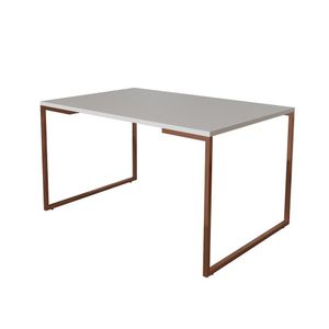 Mesa De Jantar Industrial Base Ferro Cobre Tampo 137X90 Branco