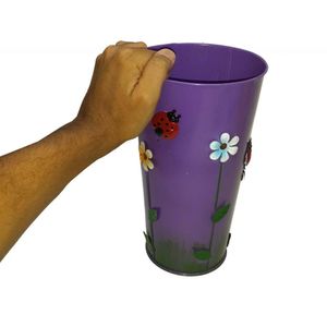 Vaso Balde De Ferro Jardim Joaninha Flor Roxo (Sybo-G8)