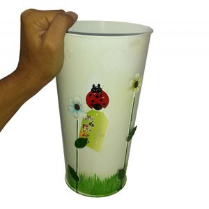 Vaso Balde De Ferro Jardim Joaninha Flor Branco (Sybo-G8)