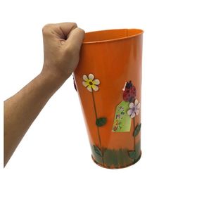 Vaso Balde De Ferro Jardim Joaninha Flor Laranja (Sybo-G8)