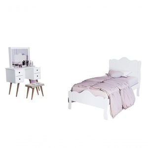 Jogo De Quarto Infantil Nina (cama Penteadeira E Banqueta) branco