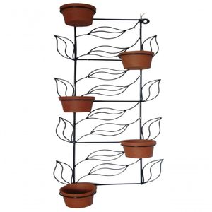 Suporte Ferro Para Plantas Folhas 5 Vasos - Preto