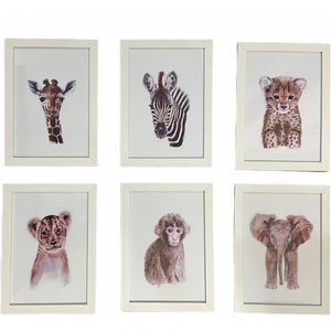 Quadro Infantil Safari 6 Un A4 Vidro E Pendurador