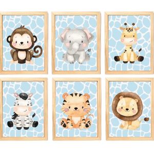 Quadro Infantil Safari 6 Un A4 Vidro E Pendurador