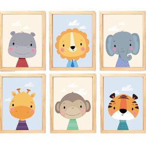 Quadro Infantil Safari 6 Un A4 Vidro E Pendurador