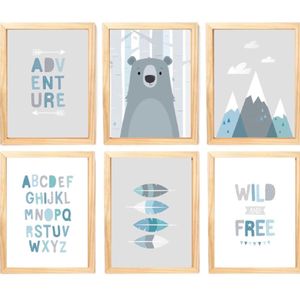 Quadro Infantil Urso 6 Un A4 Vidro E Pendurador