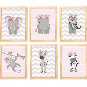Quadro Infantil Menina 6 Un A4 Vidro E Pendurador