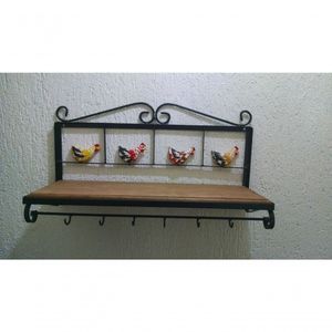 Prateleira Cozinha Ferro Galinhas Madeira 60 Cm Largura