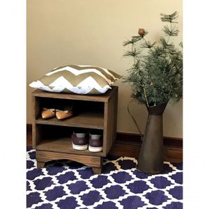Sapateira Madeira Puff Branco Marrom
