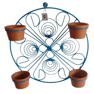 Suporte Ferro Mandala Para 4 Vasos - Azul