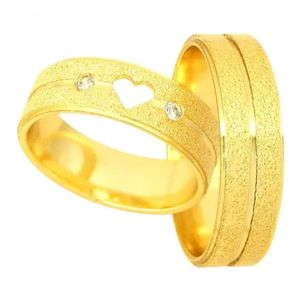 Par De Alianças Banhada Ouro Coração Vazado 6mm Fosqueada