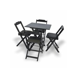 Conjunto Dobrável 70X70 Com 4 Cadeiras Estofadas Preto