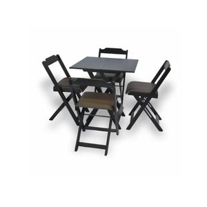 Conjunto Dobrável 70X70 Com 4 Cadeiras Estofadas Marrom