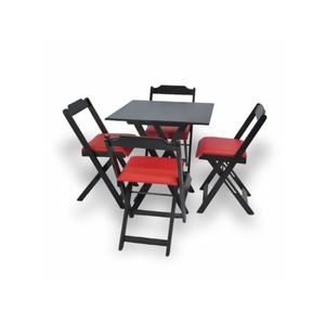 Conjunto Dobrável 70X70 Com 4 Cadeiras Estofadas Vermelho