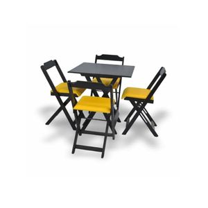 Conjunto Dobrável 70X70 Com 4 Cadeiras Estofadas Amarelo