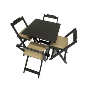 Conjunto Dobrável 70X70 Com 4 Cadeiras Estofadas Bege