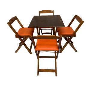Conjunto Mesa Dobrável 70X70 C/ 4 Cadeiras Imbuia Estofadas Laranja