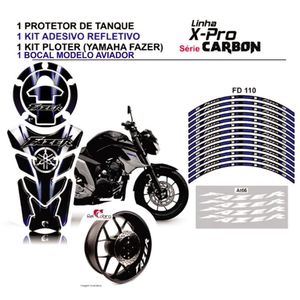 Combo Protetor Adesivo Tanque Bocal E Aro Moto Yamaha Fazer Azul Azul