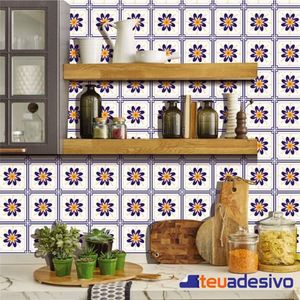Papel De Parede Azulejo Cozinha Português Lávavel Marinho 3M