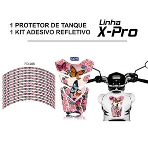 Combo Protetor Adesivo Tanque E Aro Moto Honda Yamaha Cb Cg Fazer Faminino Borboleta Rosa Rosa