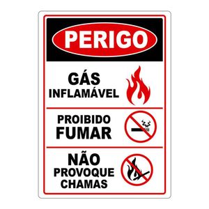 Adesivo Placa Perigo Gás Inflamável Proibido Fumar Não Provoque Chamas Vermelho