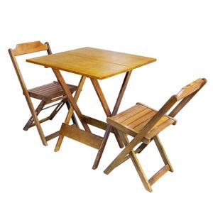 Conjunto De Mesa Dobravel Com 2 Cadeiras De Madeira 70x70 Pratica - Mel