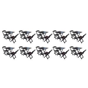 Kit 10 Conjuntos De Mesa Dobravel Com 2 Cadeiras De Madeira 70x70 Ideal Para Bar E Restaurante - Tab