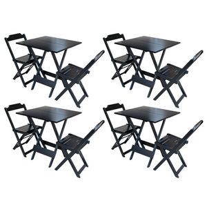 Kit 4 Conjuntos De Mesa Dobravel Com 2 Cadeiras De Madeira 70x70 Ideal Para Bar E Restaurante - Pret